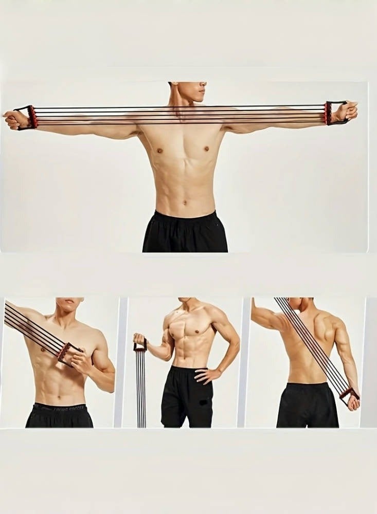 Hiras 5 Gear Pullers Fitness Tensioner High Strength Resistance Bands for Strength Training Chest and Arm Workout Elastic Bands for Shoulder and Back Stretching Fitness Equipment - Grey - Image 3